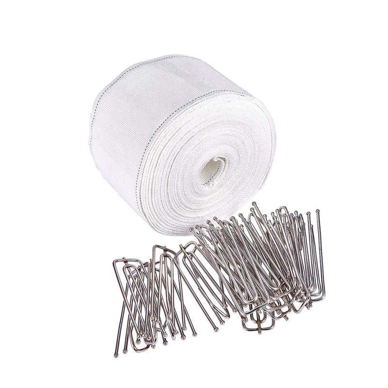 INCREWAY Curtain Accessory, 10 Meters/10.9 Yards White Curtain Heading Deep Pinch Tape Pull Pleat Tape with 20 Pcs Stainless Steel 4 Prong Curtain Pleat Hook Clip - Image 1